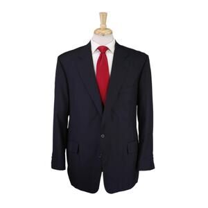 Tom James Black Herringbone Tonestripe Wool Suit Royal Classic Custom 44R